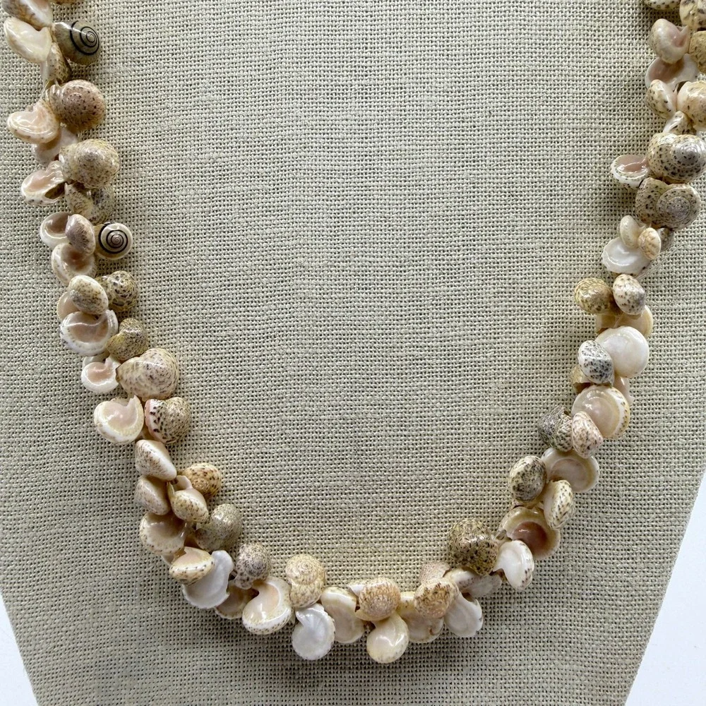 Natural Spiral Seashell Cluster Long Necklace Cream Coastal Boho Statement Gift